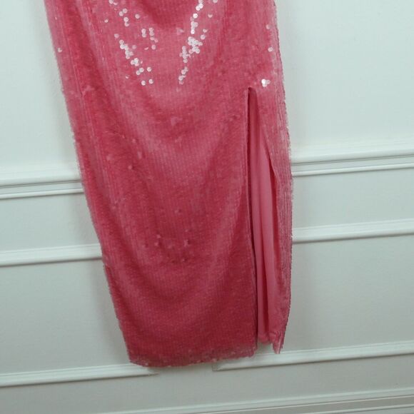 Urban Outfitters Large Harley Sequin Maxi Dress Y2K Pink Prom Girly Halter Glam - Picture 2 of 13